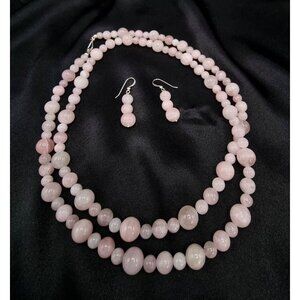 Jay King Rose Quartz Necklace & Earrings Set Pink Gemstone Beads